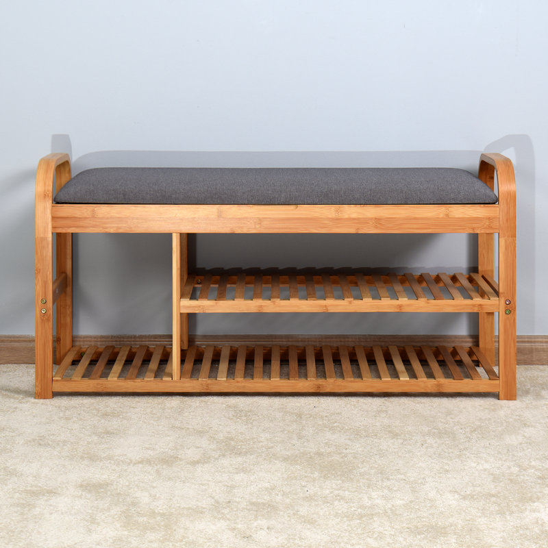 Loon Peak® Bystrom Solid Wood Shelves Storage Bench Wayfair